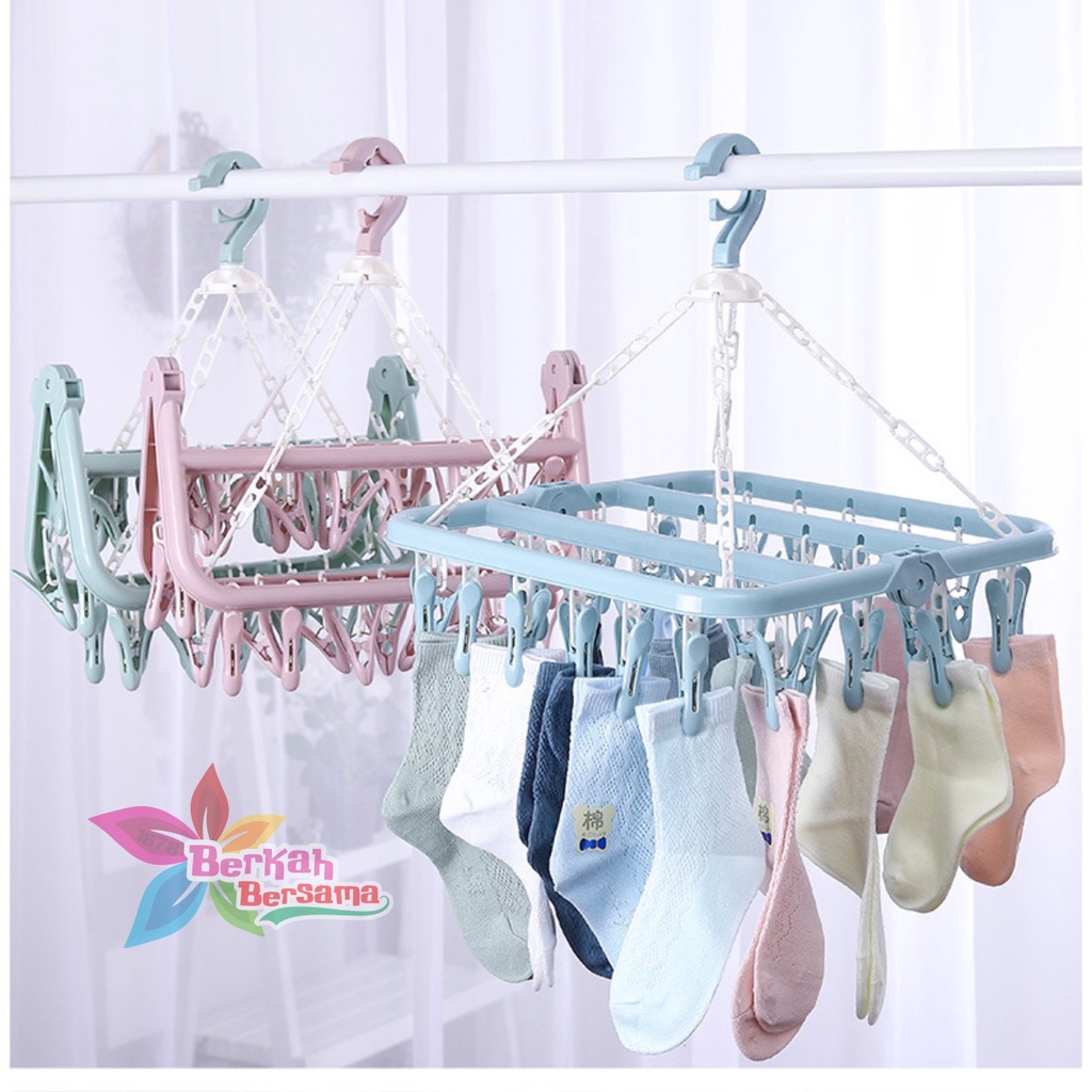RT62 hanger gantungan hook jemuran lipat 32 jepit serbaguna BB6322