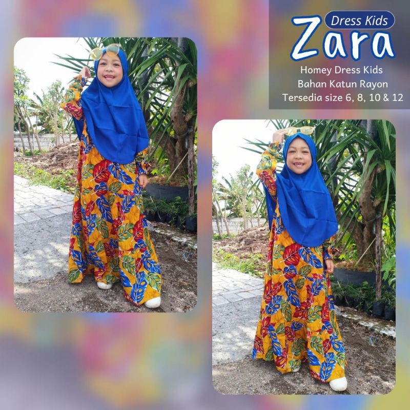 New-Busana Muslimah Anak/Gamis Anak Motif-Homey Dress Zara Kids-Bahan Katun Rayon Premium-Bisa COD