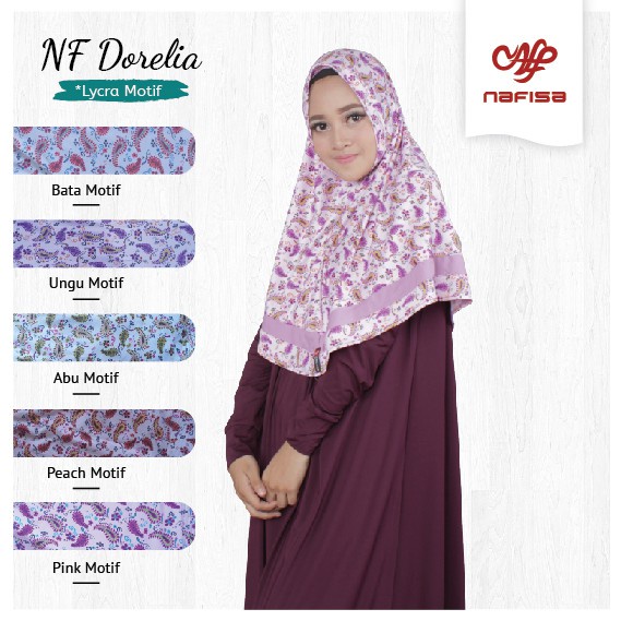 Jilbab Instan Nafisa DORELIA | Hijab Instan Motif Non Pad Kerudung Instan Motif Tanpa Bergo Model Sedang Simple