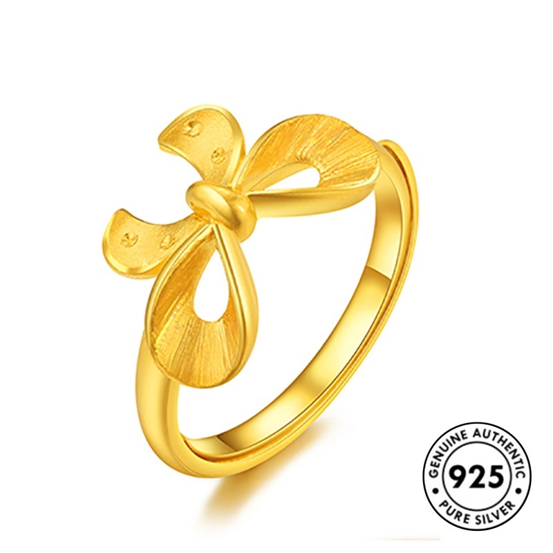 Cincin Silver S925 Lapis Emas Bentuk Pita Untuk Wanita