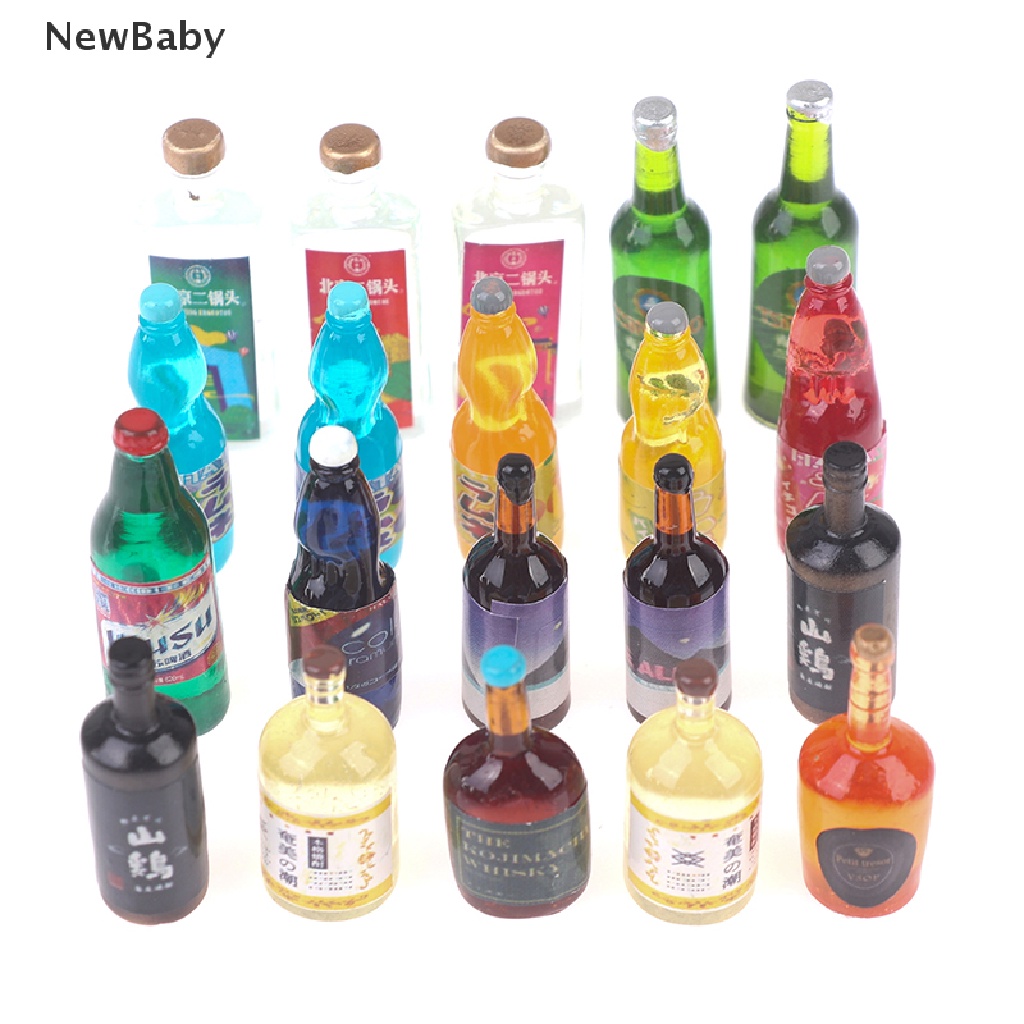 Newbaby 20Pcs / Set Mainan Miniatur Botol Minuman Skala 1: 12 1: 6 Untuk Aksesoris Dapur Rumah Boneka