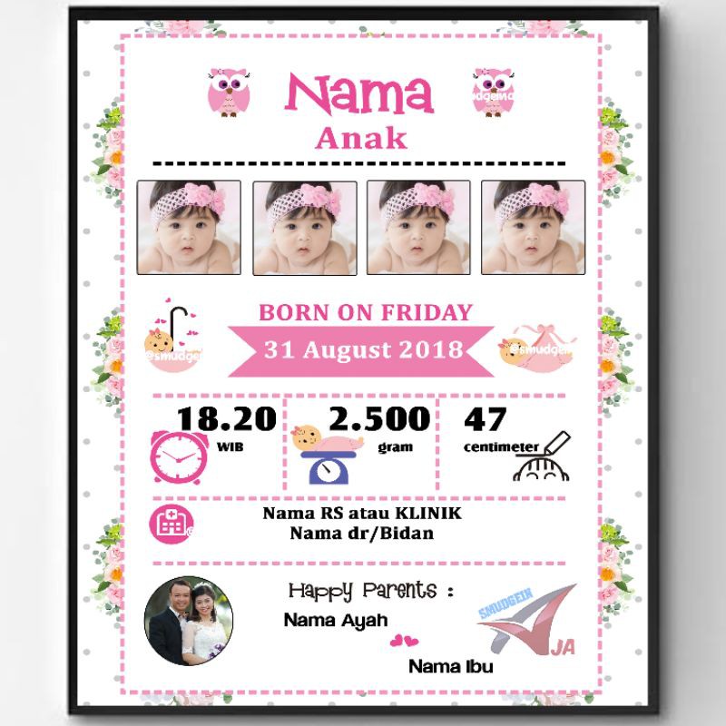 Jasa edit foto Biodata Bayi, bio baby, data kelahiran bayi (Softfile)