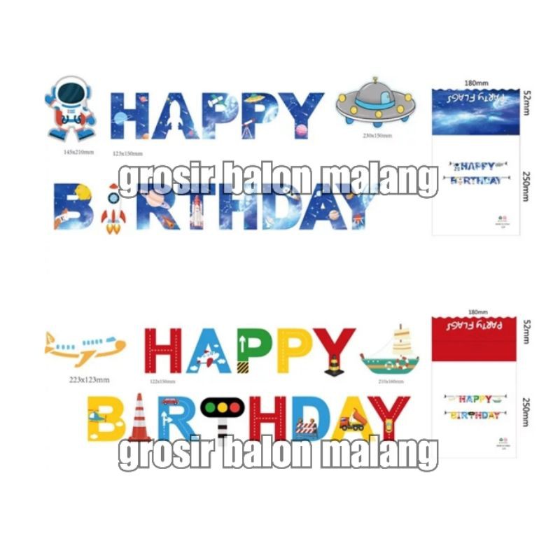 bunting flag banner letter happy birthday ultah astronot transportasi