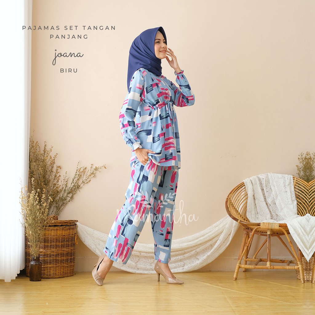 vSamantha - Pajamas Set / Piyama Set Muslim Busui Friendly - Tangan Panjang , Celana Panjang-Joana Biru