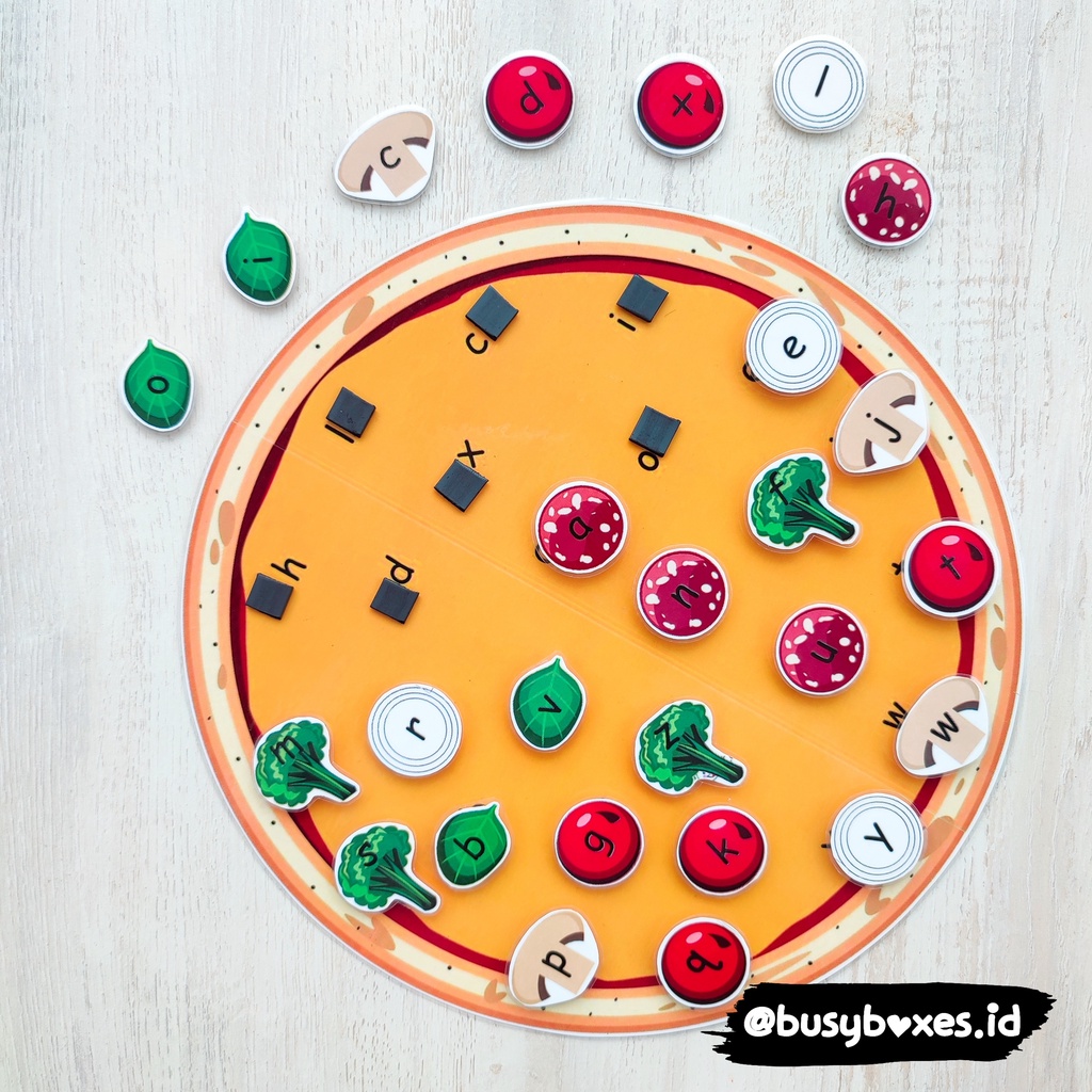 [busyboxes.id ] KECIL Busy Page busypage mainan edukasi preschool pizza huruf kecil aktivitas anak pra sekolah