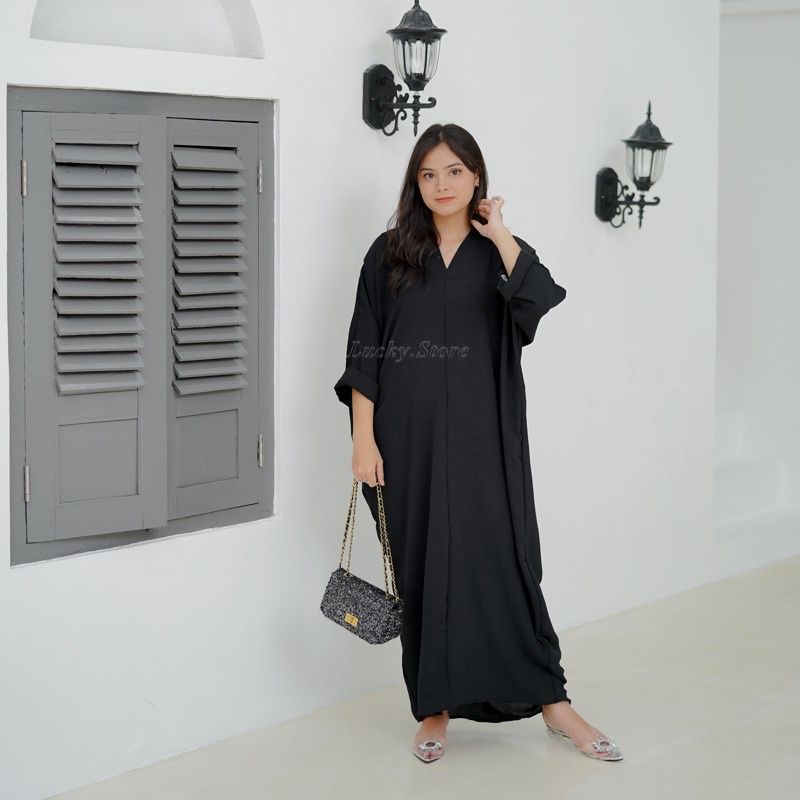 Kaftan Dress Crincle Air Flow Ootd Lebaran