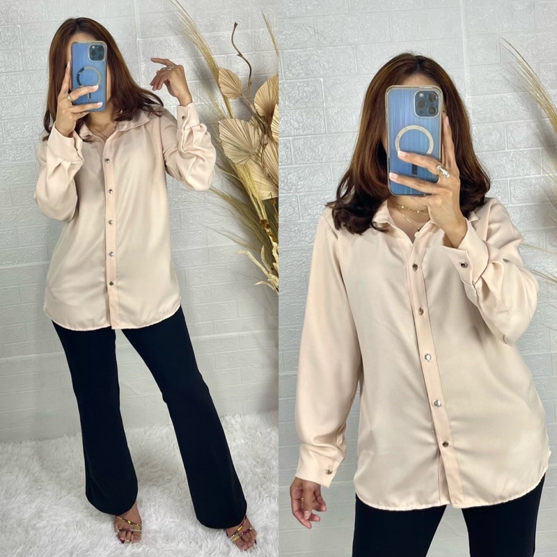 Kemeja Wanita Casual - Hara Atasan Wanita Lengan Panjang - Kemeja Polos Wanita