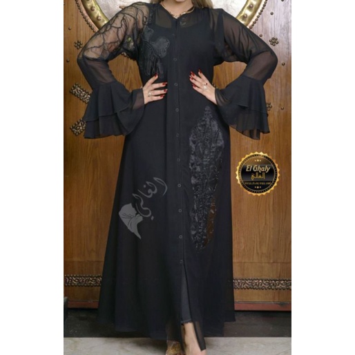 PO abaya gamis  bordir bunga hitam MESIR IMPORT