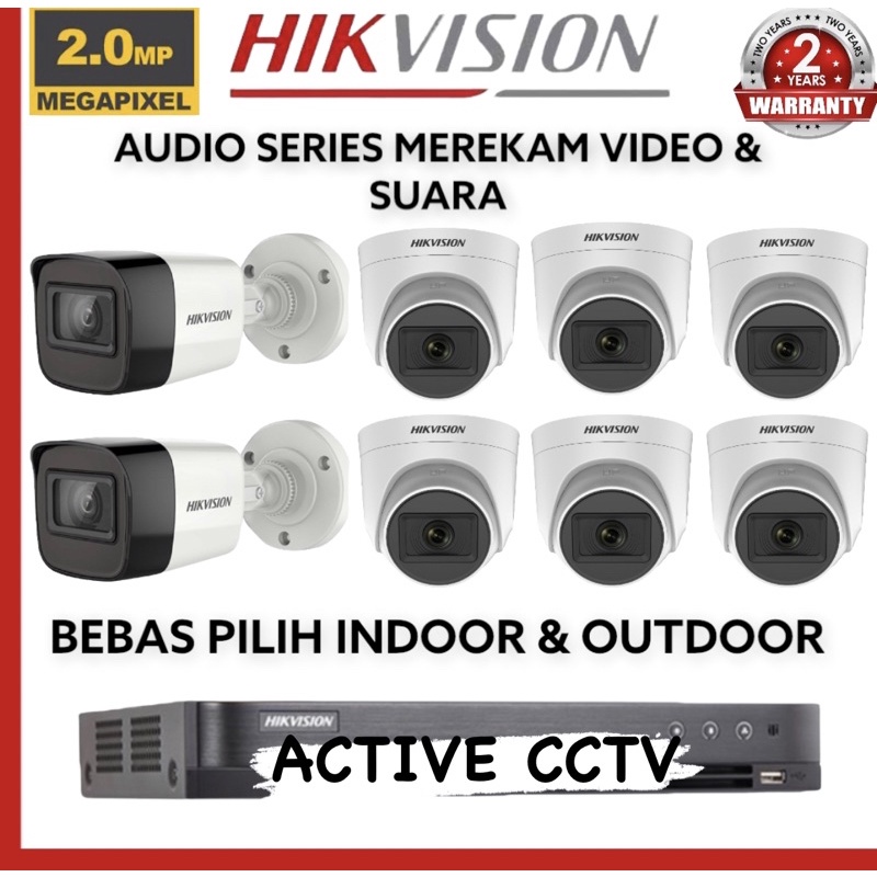 paket camera cctv 8 kamera hikvision 2mp audio built in mic 1080p 8 channel ch bisa rekam suara 8ch