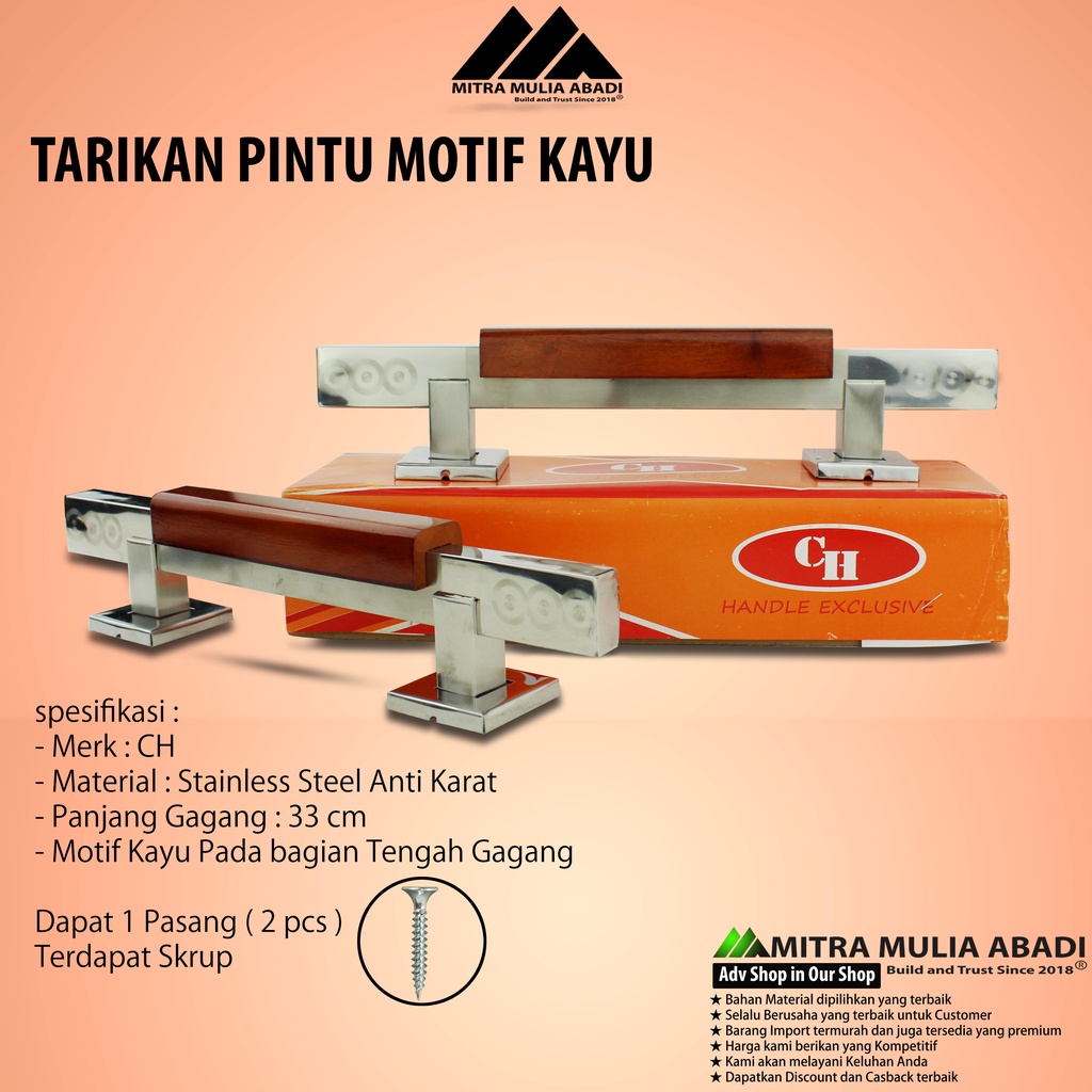 Pull Handle Bentuk Perahu Pintu Rumah Motif Kayu | Gagang Pintu 32 cm