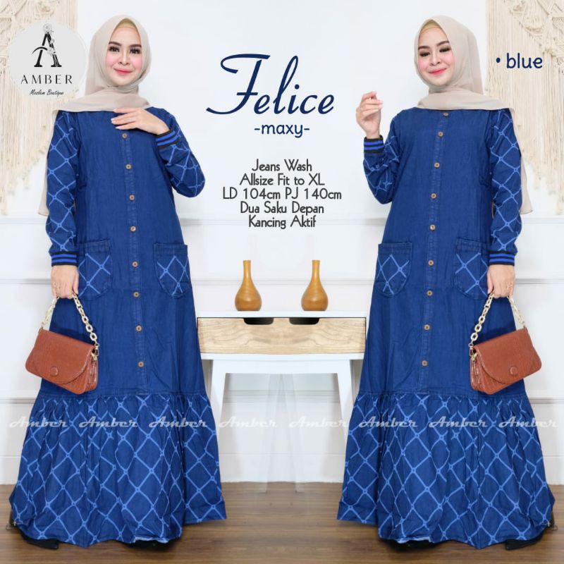 felice gamis wanita jeans wash terbaru | gamis wanita motif | dress casual | busana muslim