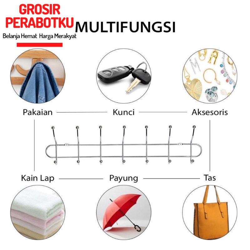 Kapstok Jumbo Stainless Steel Anti Karat Gantungan Dinding Multifungsi