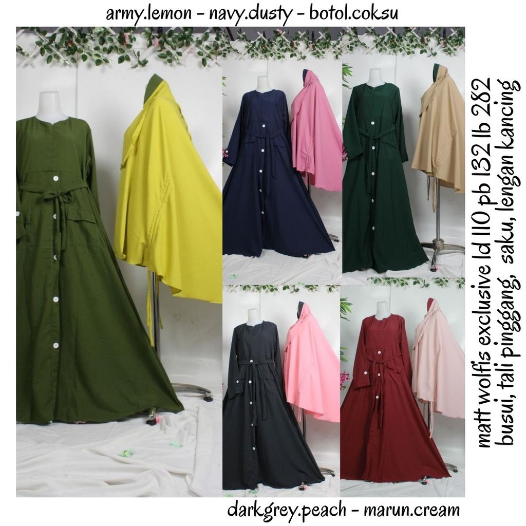 Gamis Set khimar cadar wolfis Kancing ALNA Busana Syari Wanita muslimah fashion style purdah niqob