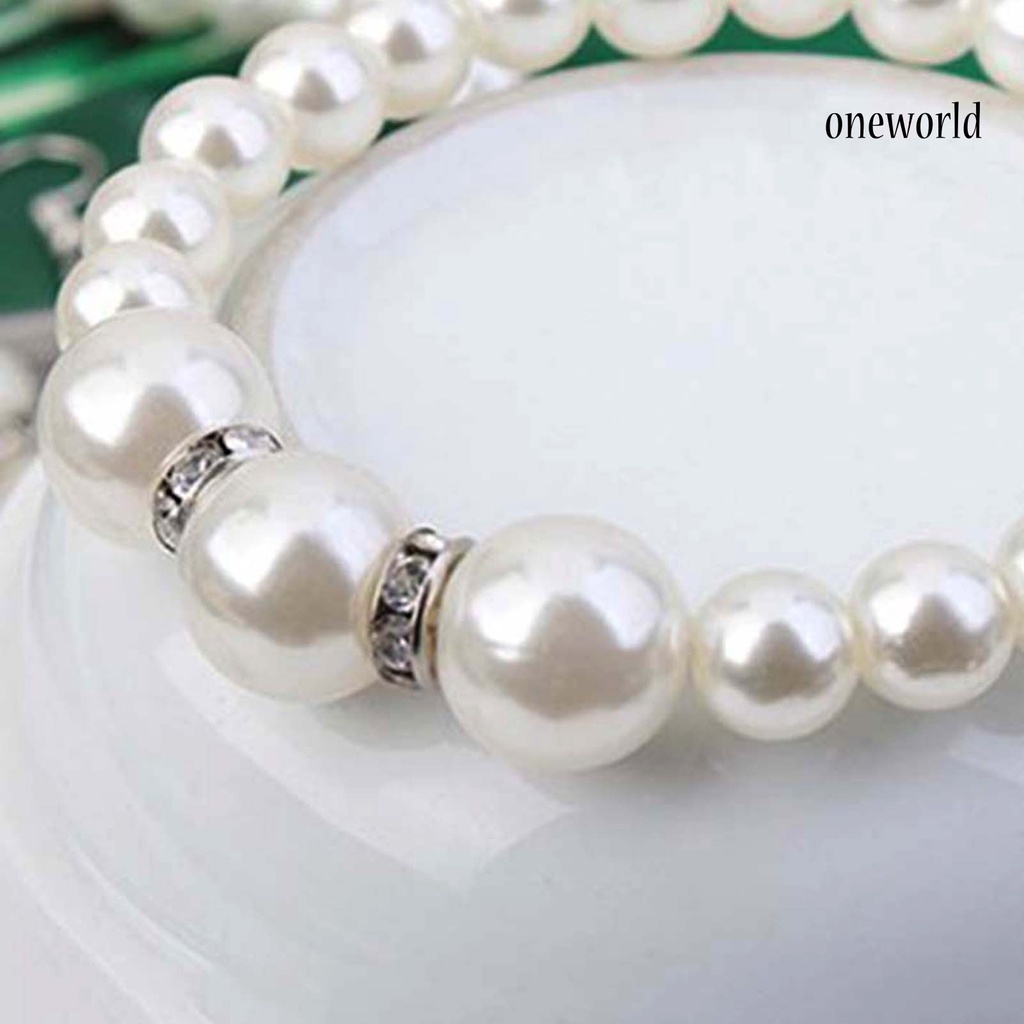 OW@ 3Pcs Elegant Women Faux Pearl Necklace Hook Earrings Bracelet Wedding Jewelry Gift