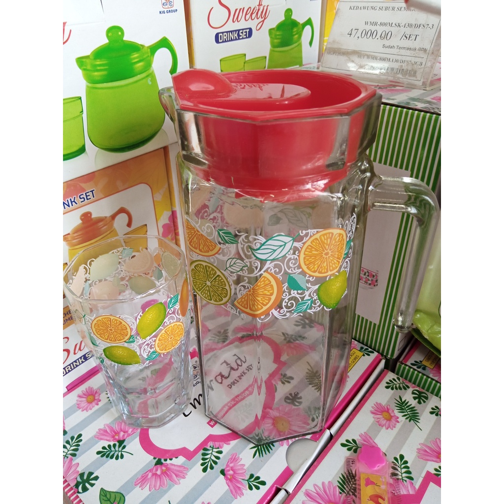 Hampers Unik Souvenir Pitcher Kaca Murah Teko Set Cofee Kado Murah Drink Set Teapot Set Tropical  Al