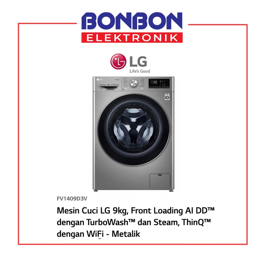 LG Mesin Cuci Front Loading 9KG Wash 6KG Dry FV1409D3V ThinQ Wifi