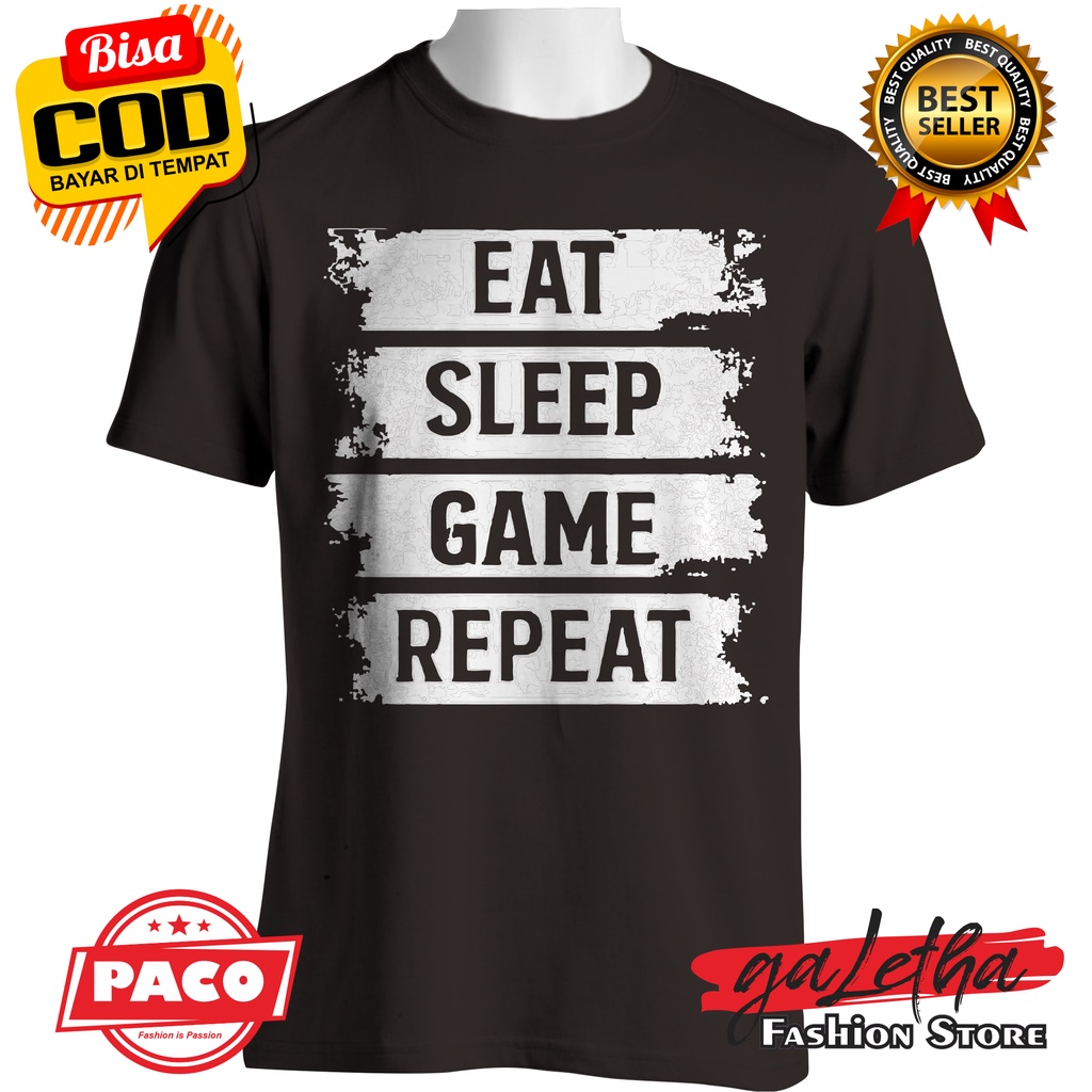 GALETHA - Kaos Distro Eat Sleep Game Repeat / kaos Pria Wanita Jumbo Big Size Terbaru / Kaos Distro 
