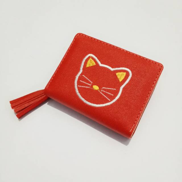 Obral dompet lipat wanita bordir kucing/orange