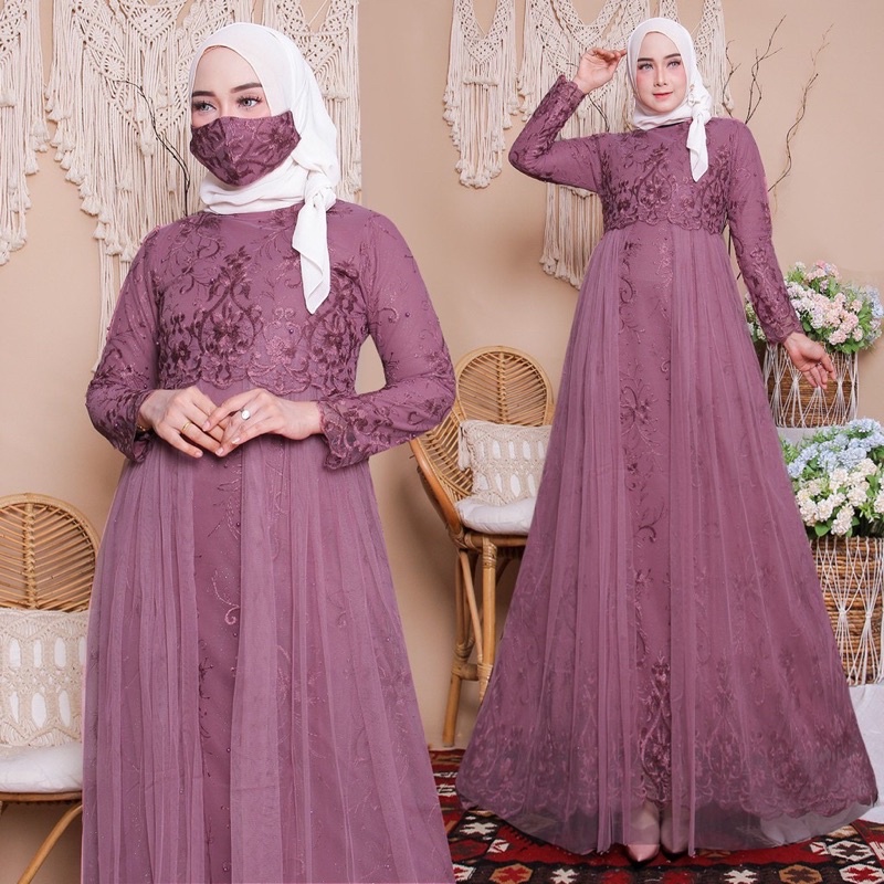 Yumna Full Brukat Tile Free Masker /Gamis Pesta/Brokat Jumbo/Brukat Tile Remaja Dewasa /Fashion Muslim Kondangan Premium