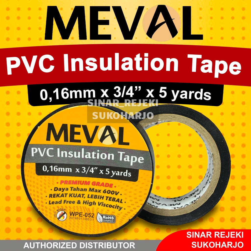 MEVAL ISOLASI LISTRIK PVC HITAM ELECTRICAL TAPE 3/4&quot; X 5 YARD