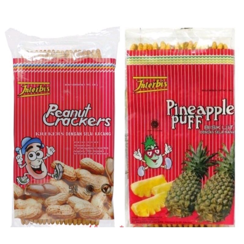 

Interbis Peanut Crackers Kacang/ Pineapple Puff Biskuit Nanas / Coklat 330 gr sekarang 275 gr