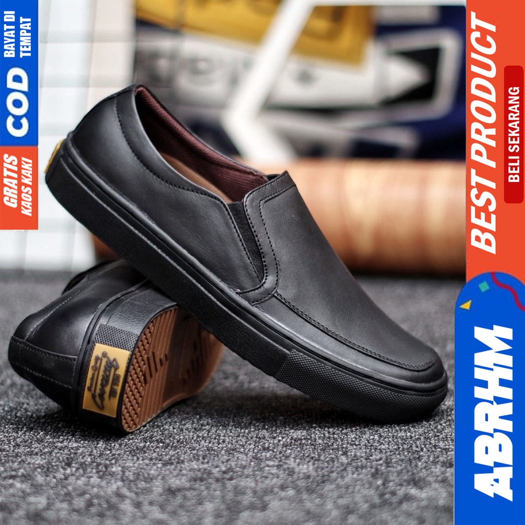 Abrhm Manji - Sepatu Slip On Pria Casual Kulit Asli