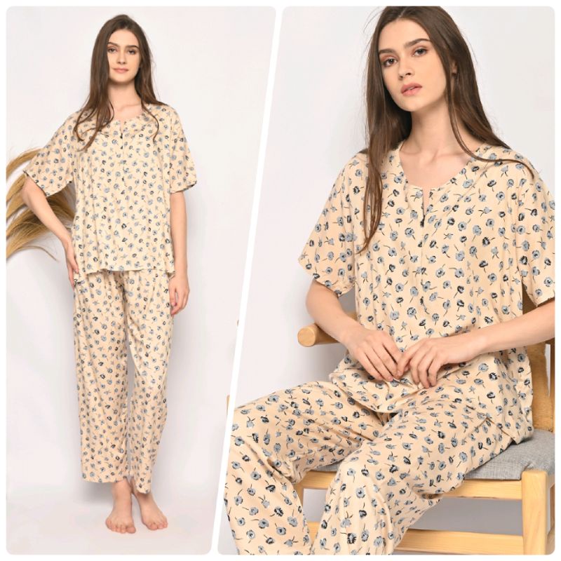 ONE SET PIYAMA RAYON-CPJ SLTG BUNGA KREM