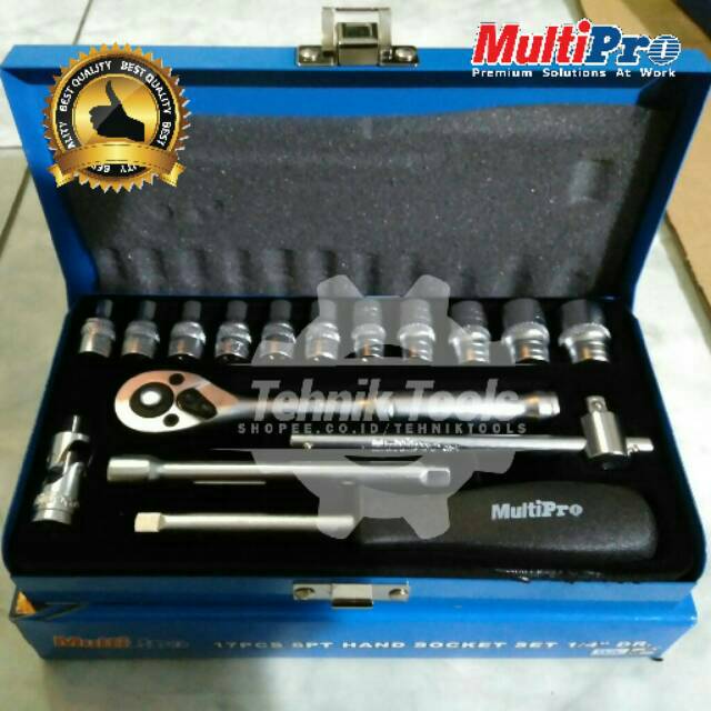 Hand Socket Multipro Tool Set Kunci Pas Kunci Socket  Kunci Toolkit 17pcs 6pt 1/4 Multipro