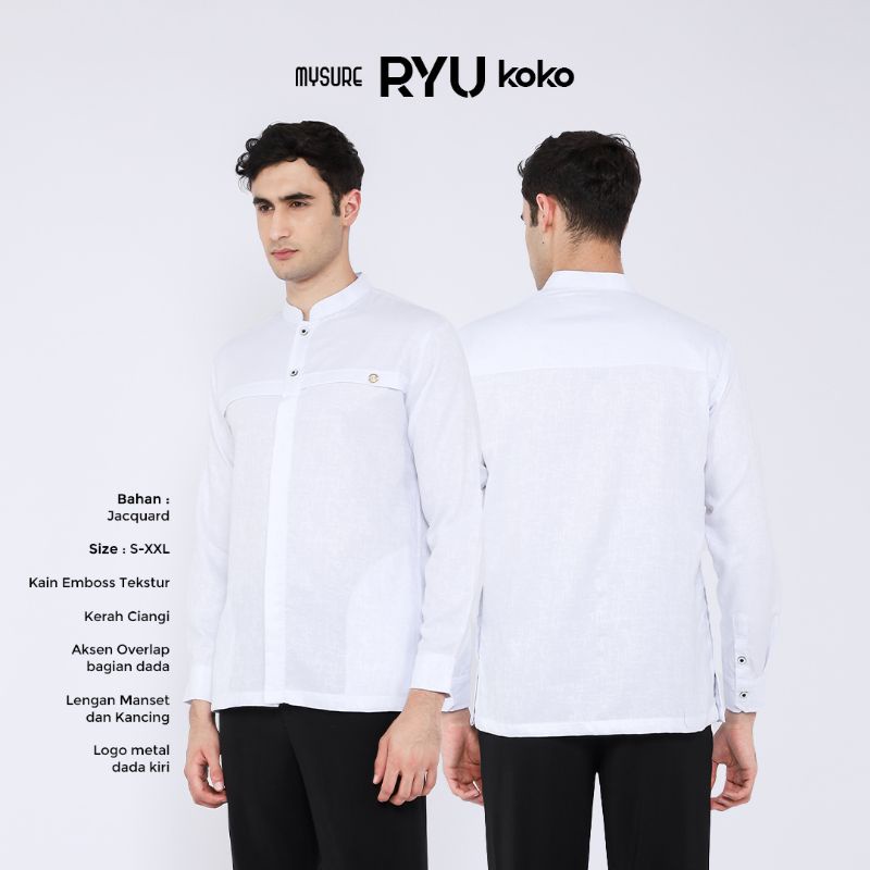 Baju Koko Pria Putih Polos Elegant Ryu Baju Hadroh Seragam Kerja Kuliah Sekolah Mysure Koko Couple