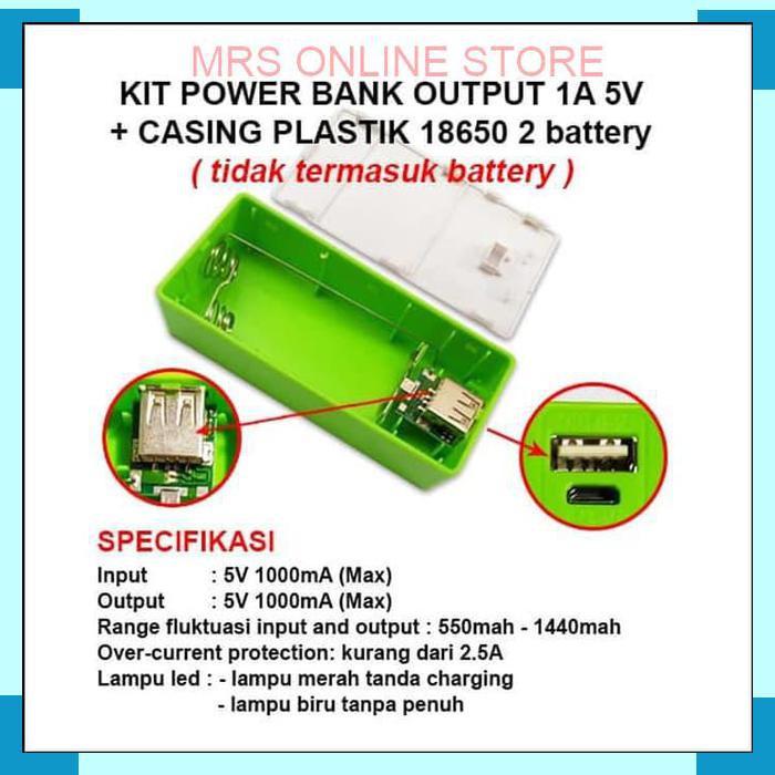 Jual Kit Power Bank 1A 5V 2 Slot Batre/Baterai 18650 + Casing Plastik