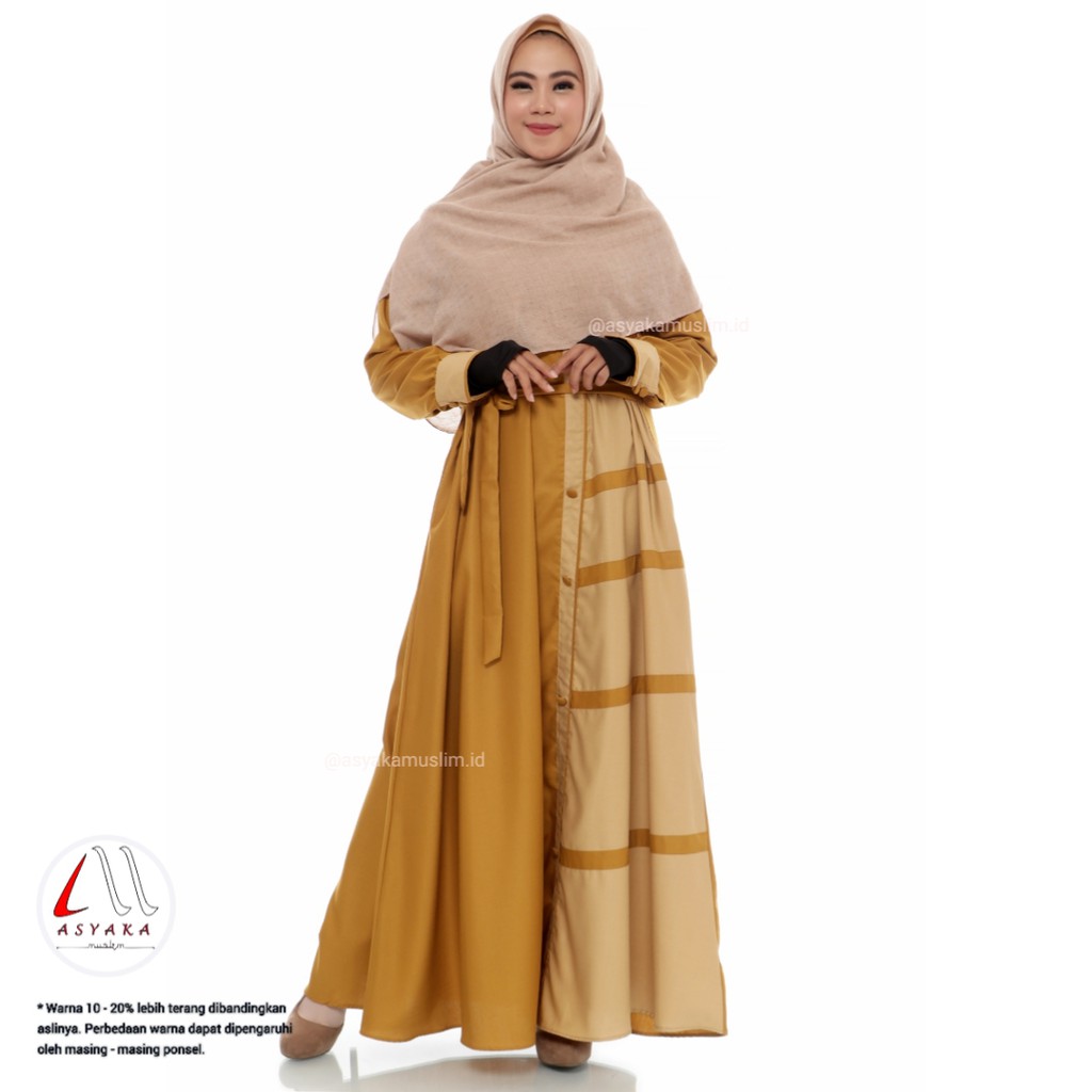 Gamis Sophia Muslim Syari bahan katun toyobo  warna Mustard