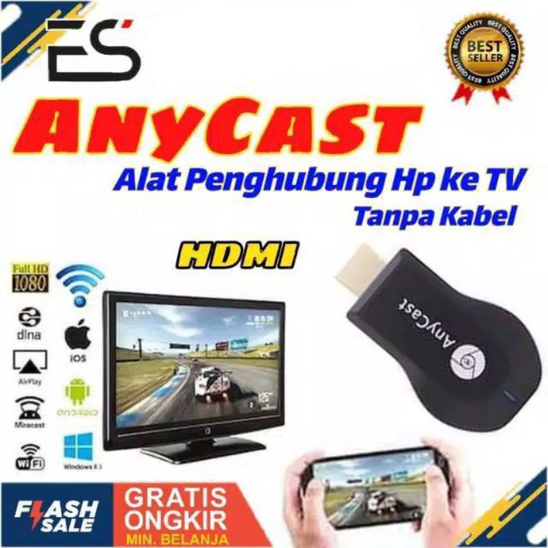 Alat Penghubung Hp Ke Tv TANPA KABEL HDMI DONGLE ANYCAST EZCAST MIRACAST WIRELESS MIRROR SCREEN PS34