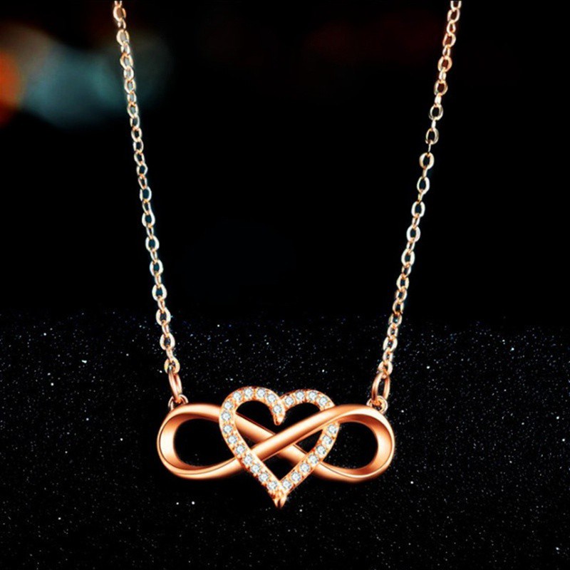 Fashion Romantic Rose Gold Silver Colour Infinite Love Necklace Classic Infinity Symbol &amp;Amp; Love Heart CZ Necklace|Pendant Necklaces