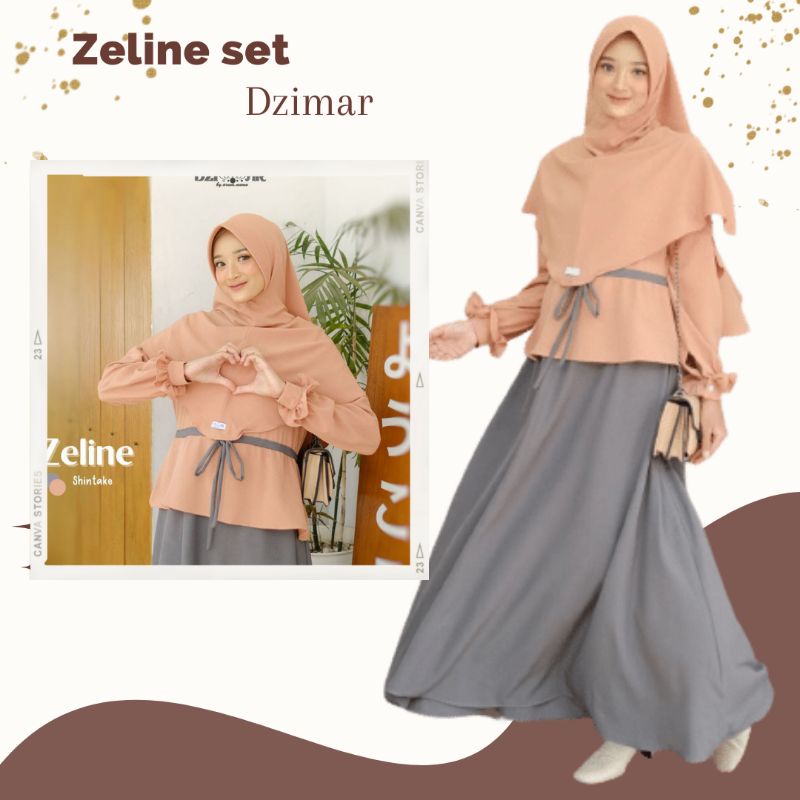 gamis Zeline set ori Dzimar bahan lozy crepe