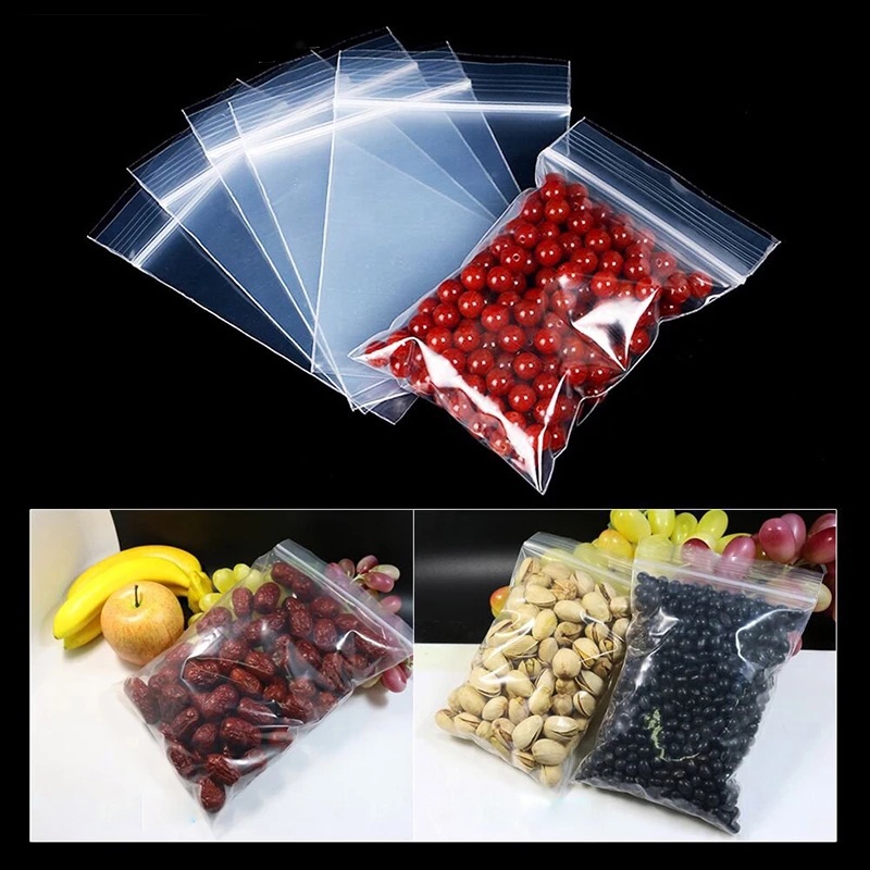 100pcs Kantong Plastik Ziplock Transparan Tebal Reusable Dengan Rantai Tarik/Hot Sale