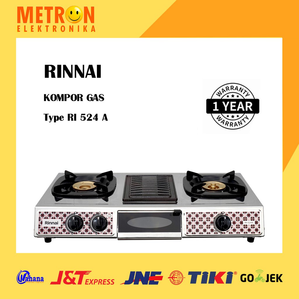 RINNAI RI 524 A KOMPOR GAS 2 TUNGKU GRILL +  PANGGANGAN API BESAR / RI524A