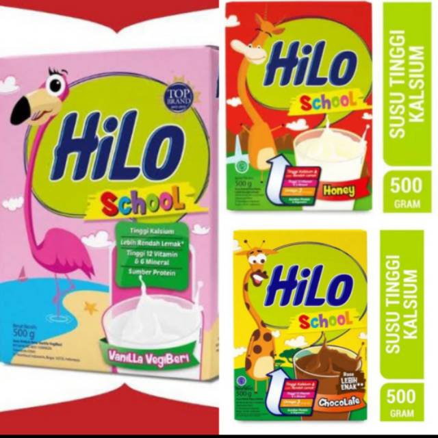 

Hilo School susu tinggi kalsium COKLAT / VANILA VEGIBERI / HONEY MADU 500gr