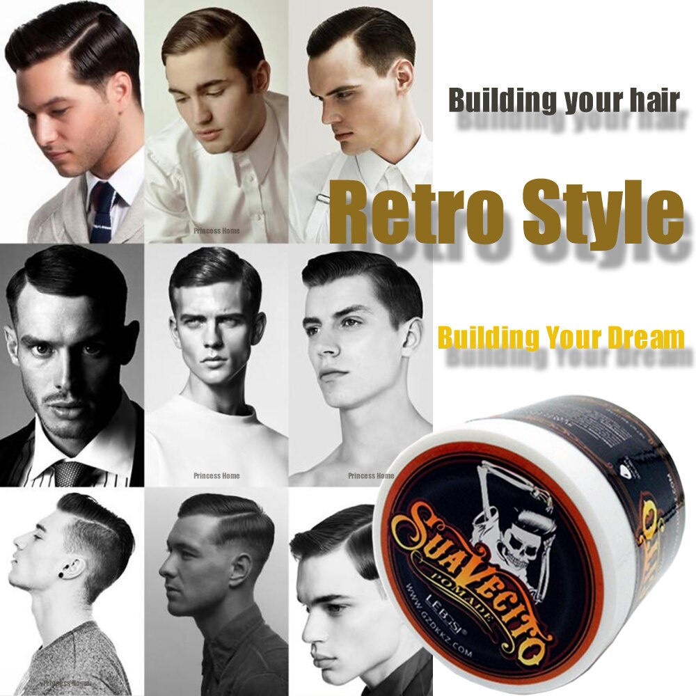 Pomade Gaya Retro 113g Rambut Pria Auto Rapih Auto Licin, Silahkan Lihat Video Demo, Barbershop Salon Minyak rambut SUAVECITO Hair Pomade Strong style restoring Pomade Hair wax skeleton cream slicked oil mud keep hair men oil original