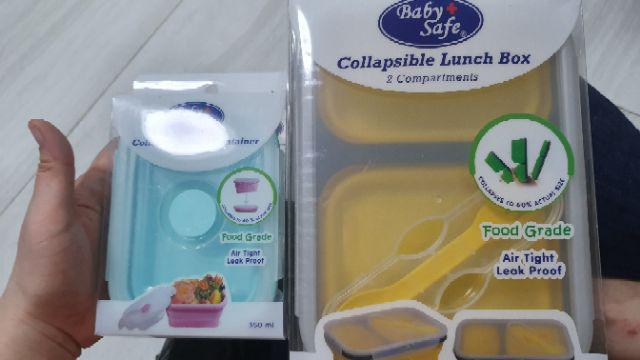 Babysafe Collapsible Lunch Box 650+250ml Tempat Bekal Silicon Lipat - Baby Safe - Tempat Bekal