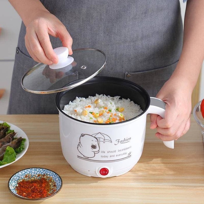 Panci Listrik Mini Hot Cooking Pot Electric Cooker Non-stick 600W 1L