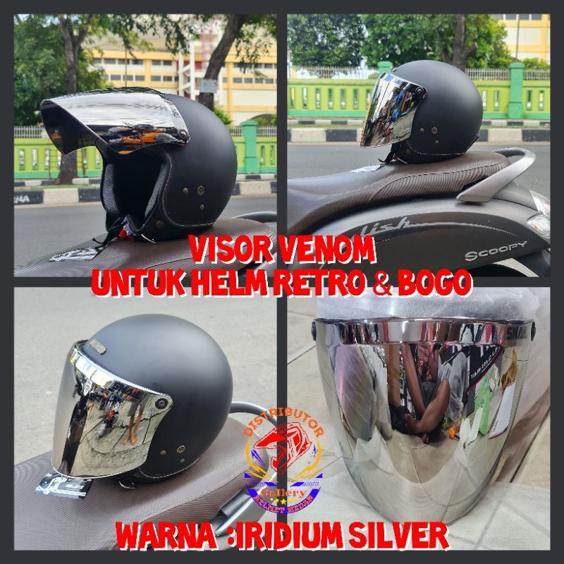 KACA HELM BOGO-RETRO VISOR VENOM IRIDIUM SILVER GOLD UNGU  INJAK ORIGINAL COATING