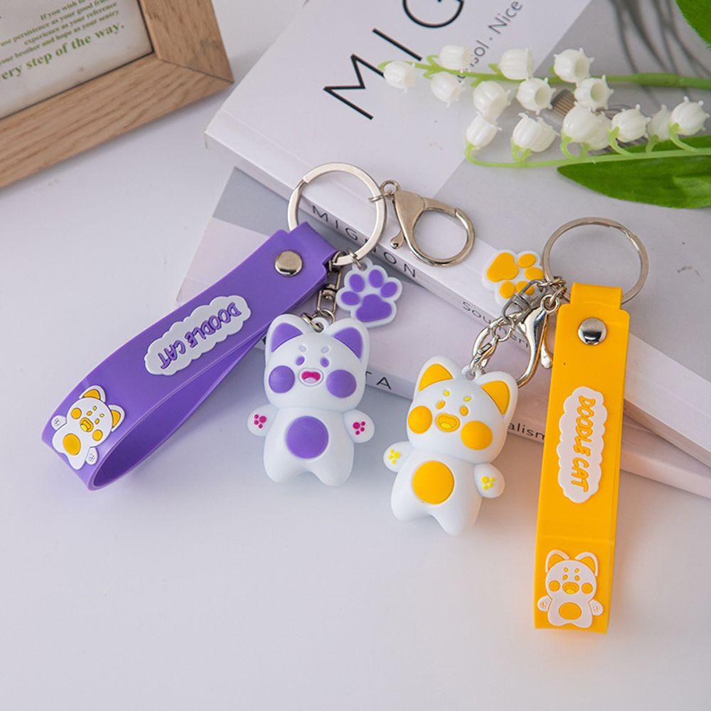 Lanfy Wanita Gantungan Kunci Hadiah Kepribadian Lucu DuDu Kucing Paduan Dekorasi Key Holder