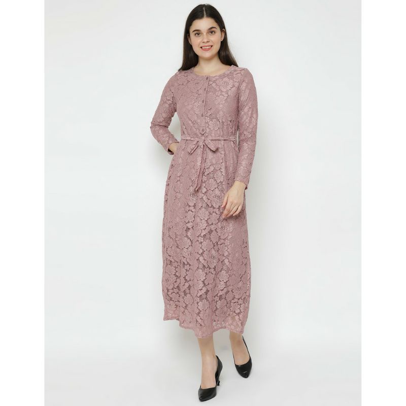 Expand gamis brokat Zerina dress warna pink size XXL