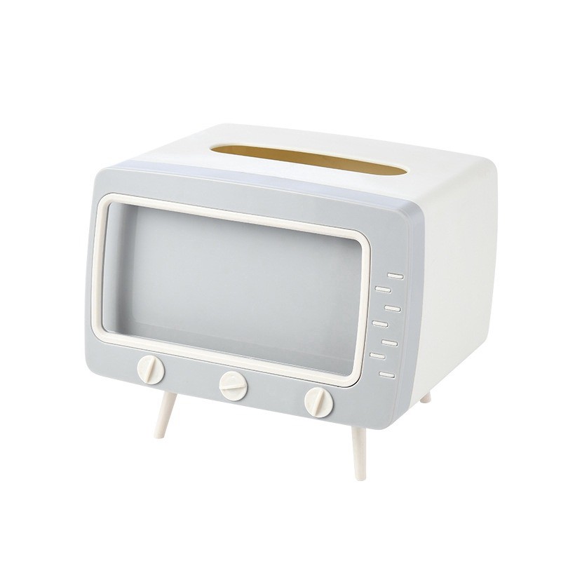 Korean Ins Style 2 in 1 Retro Desktop TV Shape Tissue Box Heightened Base Mobile Phone Watching ABU