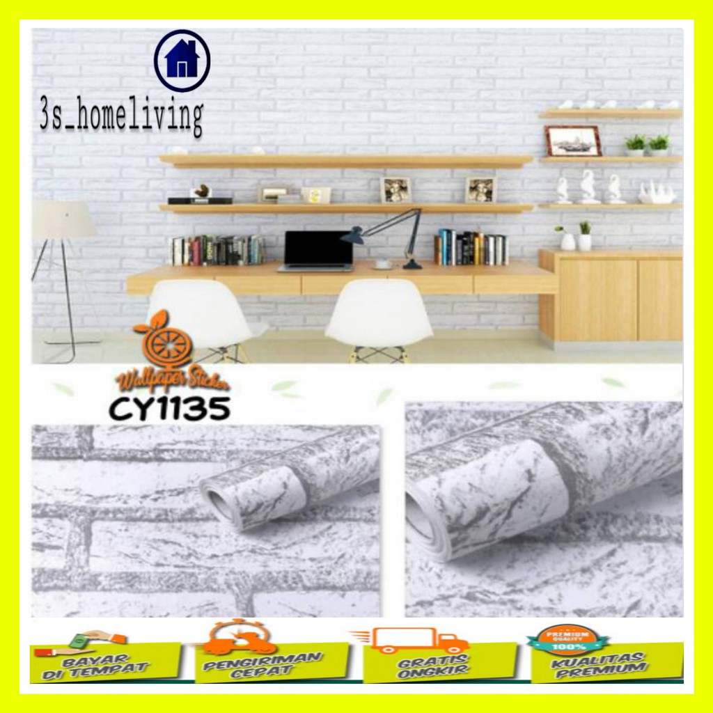 (COD) Wallpaper Dinding Bata Putih / Wallpaper / Wallpaper Bata Putih / Wallpaper Bata 500