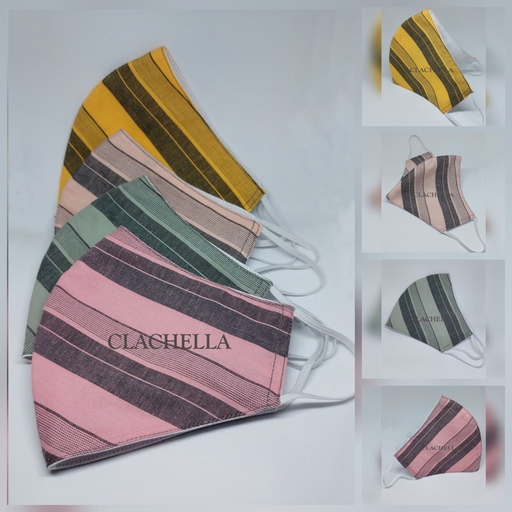 Clachella Masker Kain Motif Salur, Masker Kain 3 Lapis, Masker Earloop MY73C