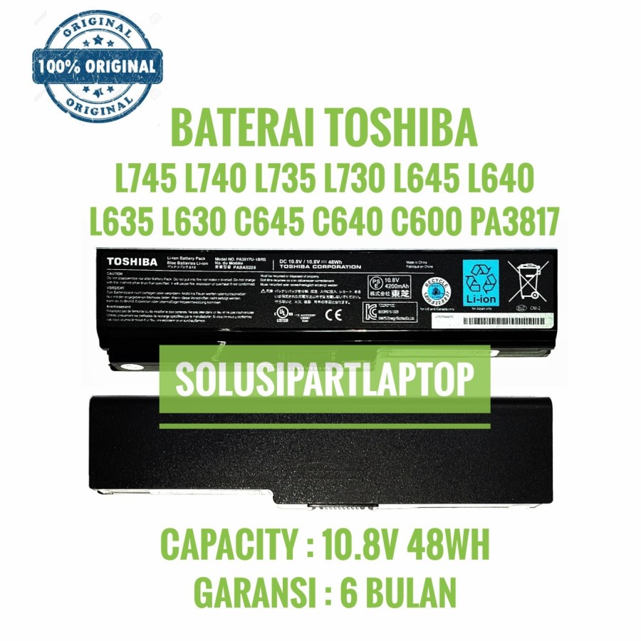 ORIGINAL BATERAI Toshiba L645 L745 C640 - PA-3817U-1BRS
