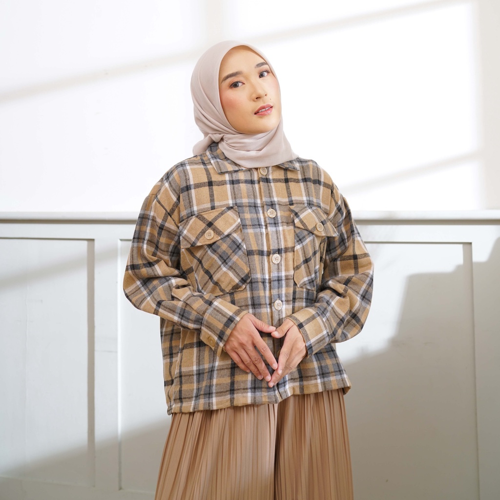 Plaid Shirt Kemeja Flanel Wanita Kasual Cewe Mamba