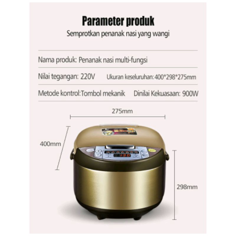 Tahan Lama Multifungsi Rice Cooker TIDAK ADA PENGUKUS Peralatan Rumah Tangga Smart Multi-Fungsi Rice Cooker Penanak Nasi Digital Penanak Nasi Mini 2L