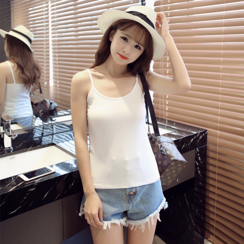 Victoria Tank Top Tali Wanita Polos Gaya Korea Import 4031